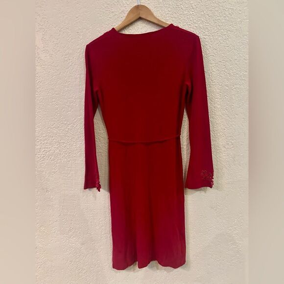 Max Studio Lace Cutout Knit Sweater Dress Sz Med Red Flutter Sleeves Midi A-Line - Picture 3 of 11